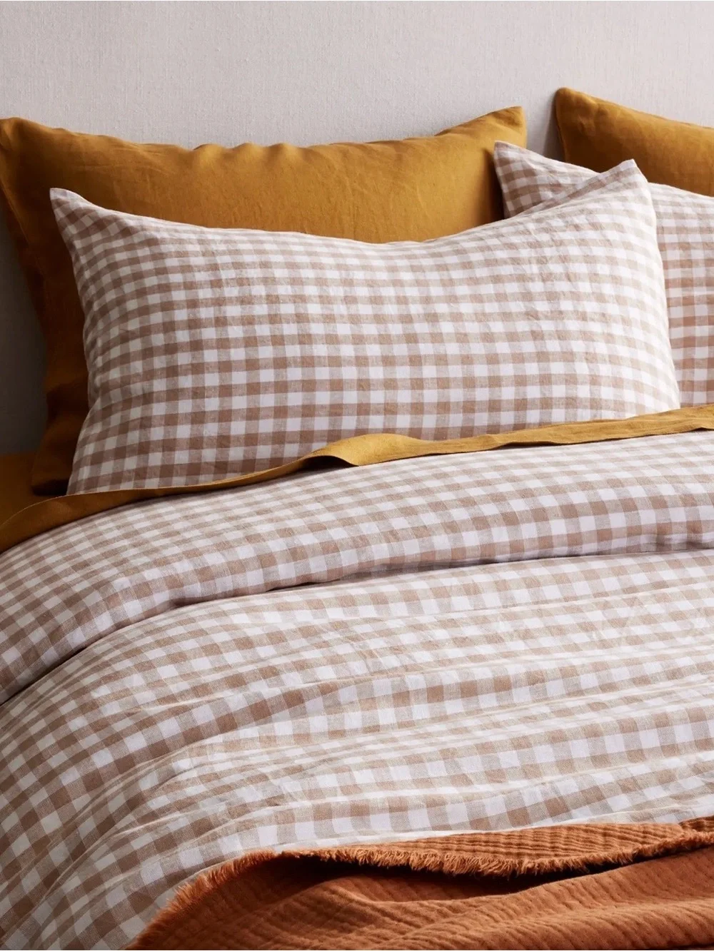 NEW European Linen Gingham Duvet Cover, King/Cal King